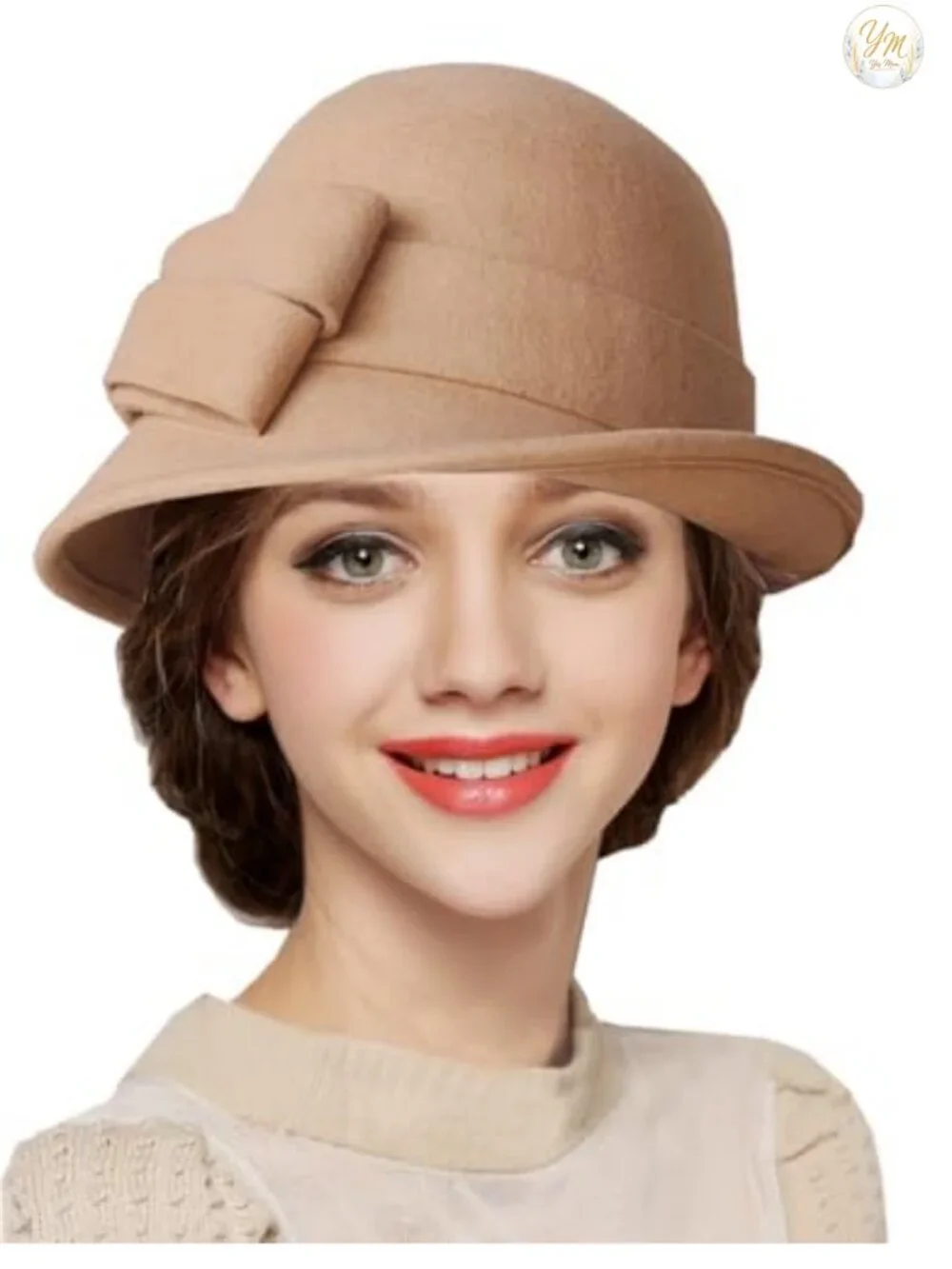 Wool Felt Cloche Bucket Hat with Bow Accent, Adjustable Vintage Style